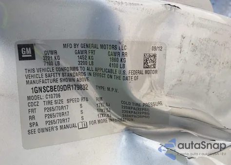 2013 Chevrolet Tahoe Lt z USA, uszkodzony, nr VIN 1GNSCBE09DR179832